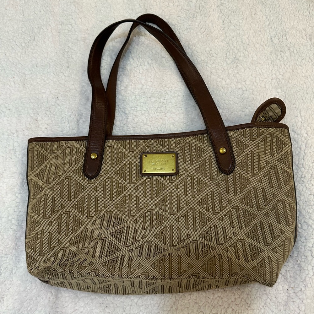 Ralph Lauren tan monogram vintage purse